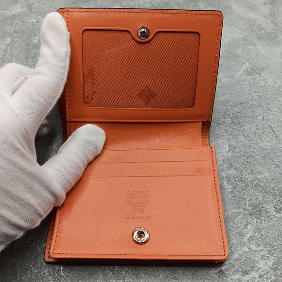 MCM Hot Pink Orange Leather Dual Color Snap Bifold Compact Wallet - Picture 11 of 12